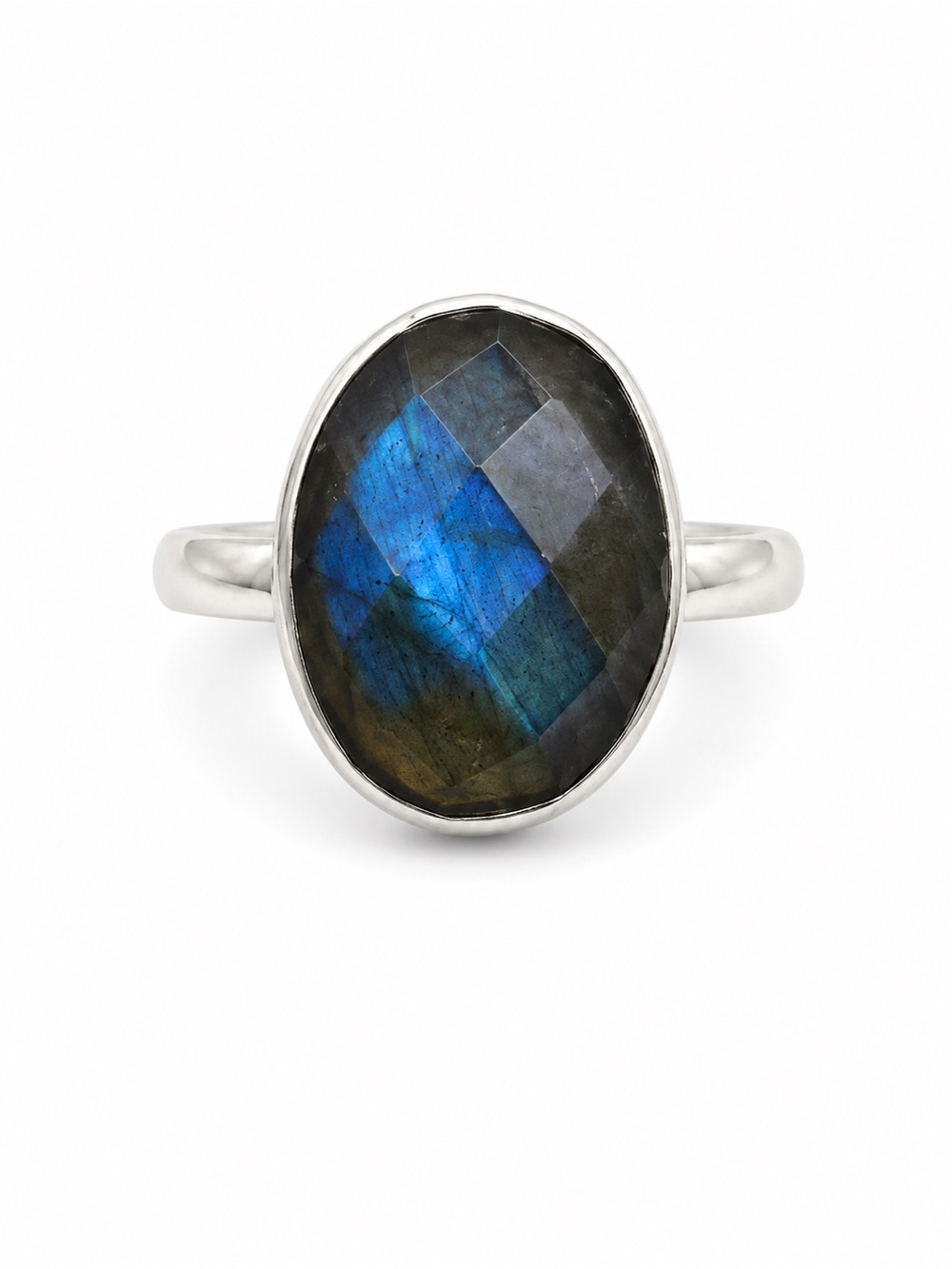 Labradorite Faceted Oval Ring (S925)